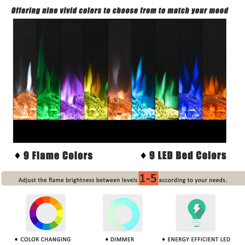 Wall-Mounted Recessed Electronic Fireplace - 50 Inch