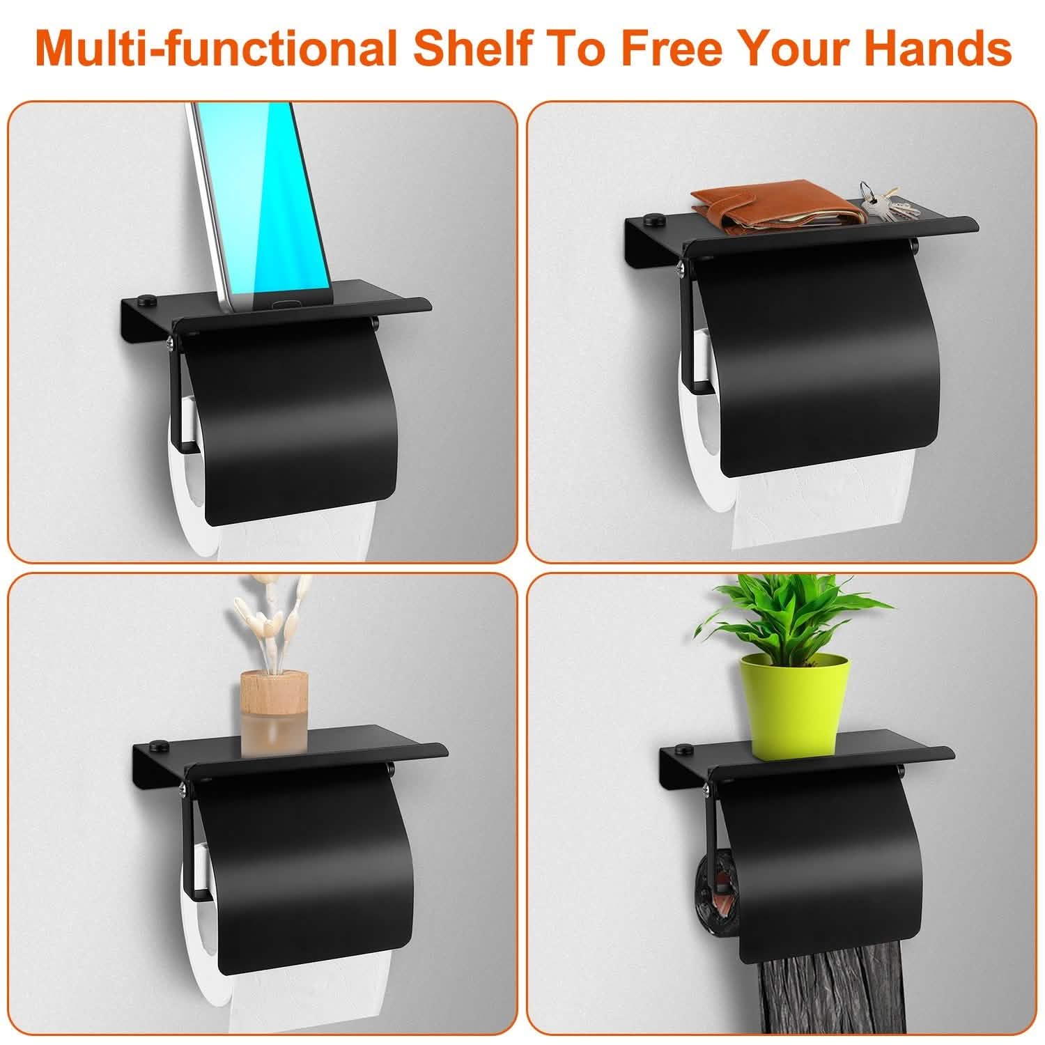 Wall Mounted Toilet Paper Holder with Phone Storage Rack