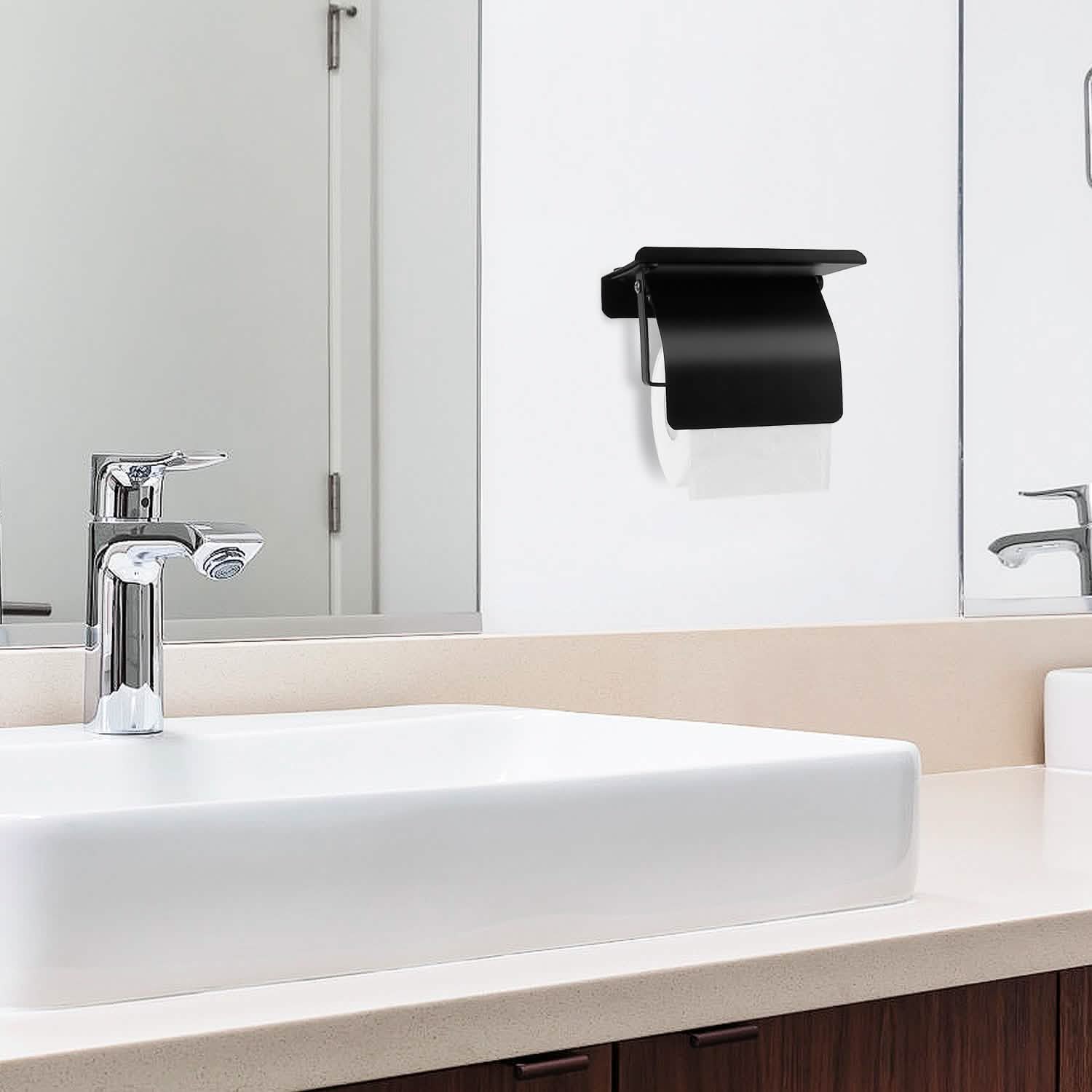 Wall Mounted Toilet Paper Holder with Phone Storage Rack