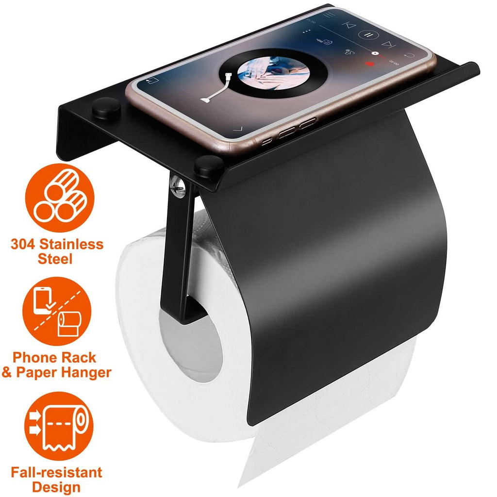 Wall Mounted Toilet Paper Holder with Phone Storage Rack
