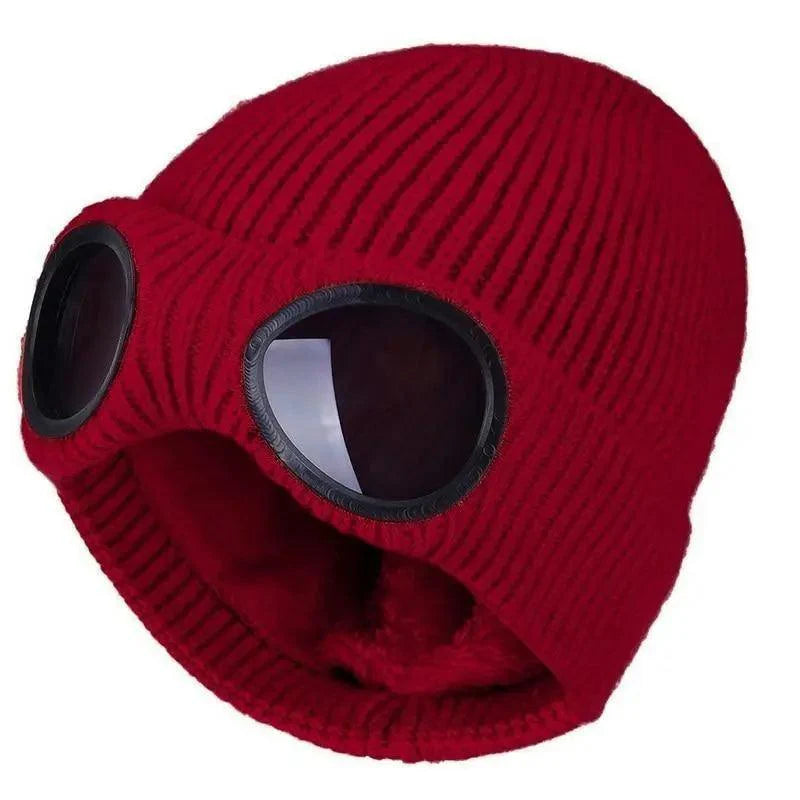 Warm Classic Unisex Wool Knitted Goggles Beanie Comfortable Winter Stylish Hat Outdoor Sports Cap For Men Women New Fashion Multi Function Caps