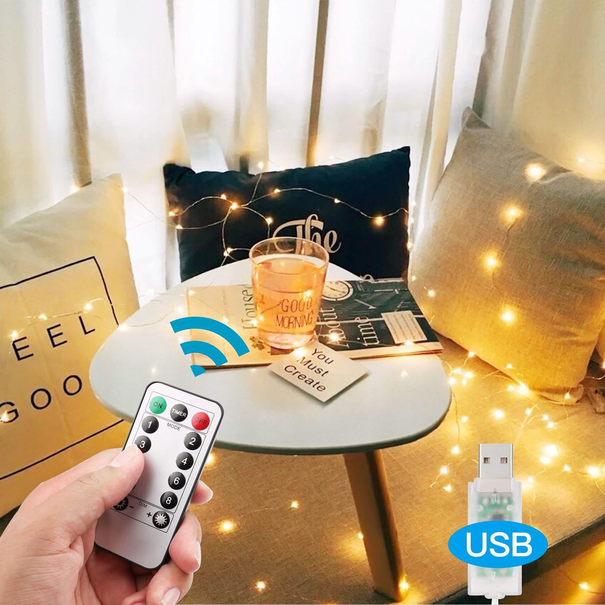 Warm White USB Remote Control 300LED String Lights