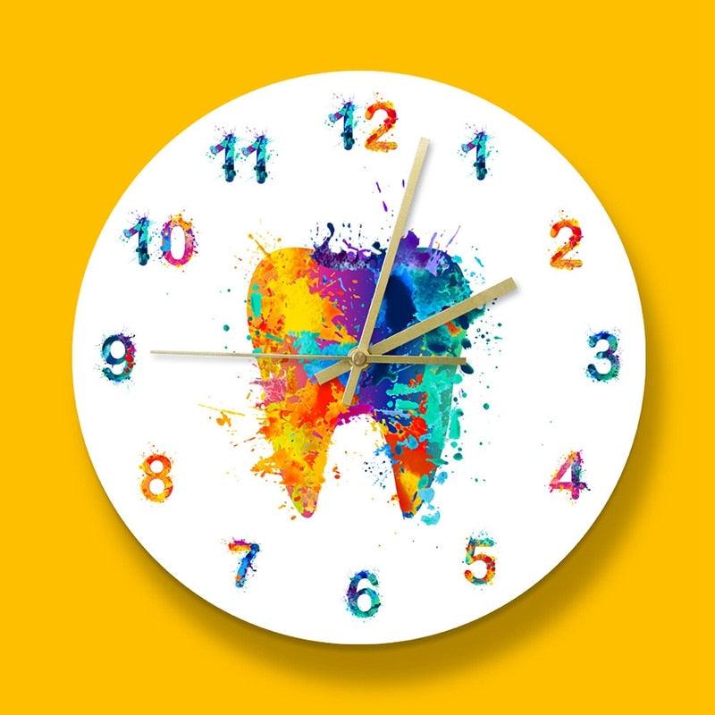 Water Color Tooth Painting Print Wall Clock Wall Clock for Living Room Wall Clock Medical Dental Clinic Wall Art Non Ticking Wall Watch Orthodontist Dentist Gift Clinic Wall Art Non Ticking Wall Watch Orthodontist Dentist