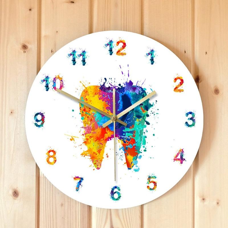 Water Color Tooth Painting Print Wall Clock Wall Clock for Living Room Wall Clock Medical Dental Clinic Wall Art Non Ticking Wall Watch Orthodontist Dentist Gift Clinic Wall Art Non Ticking Wall Watch Orthodontist Dentist