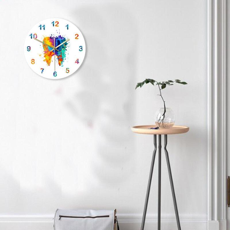Water Color Tooth Painting Print Wall Clock Wall Clock for Living Room Wall Clock Medical Dental Clinic Wall Art Non Ticking Wall Watch Orthodontist Dentist Gift Clinic Wall Art Non Ticking Wall Watch Orthodontist Dentist
