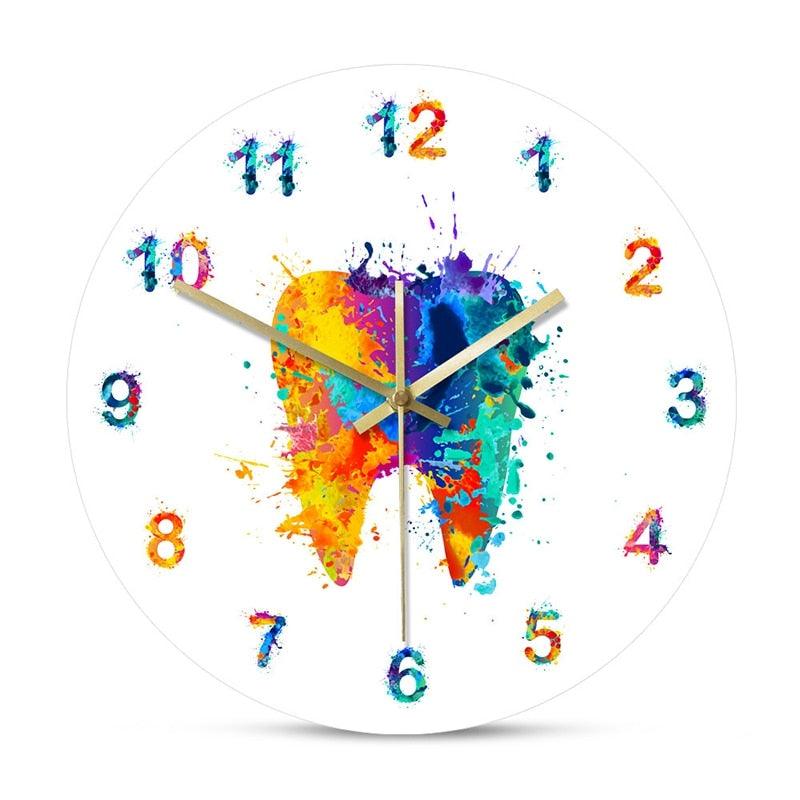 Water Color Tooth Painting Print Wall Clock Wall Clock for Living Room Wall Clock Medical Dental Clinic Wall Art Non Ticking Wall Watch Orthodontist Dentist Gift Clinic Wall Art Non Ticking Wall Watch Orthodontist Dentist