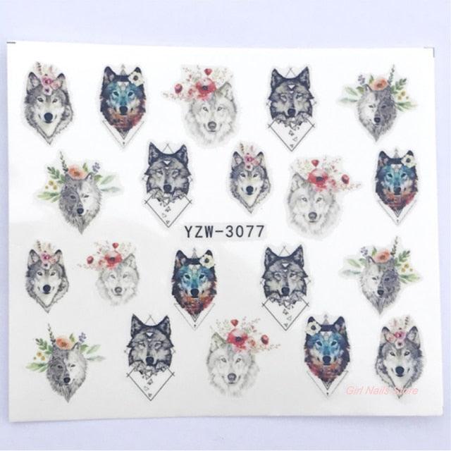Water Decals Nail Tattoo Wolf Animal 3D Embossed Nail Sticker Flower Adhesive Manicure Slider Nail Art Tips Curve Graffiti Nail Design for Acrylic Nail Supplies Designer Nail Decorations for Women Girls Kids 3D Nail Art Stickers Decals
