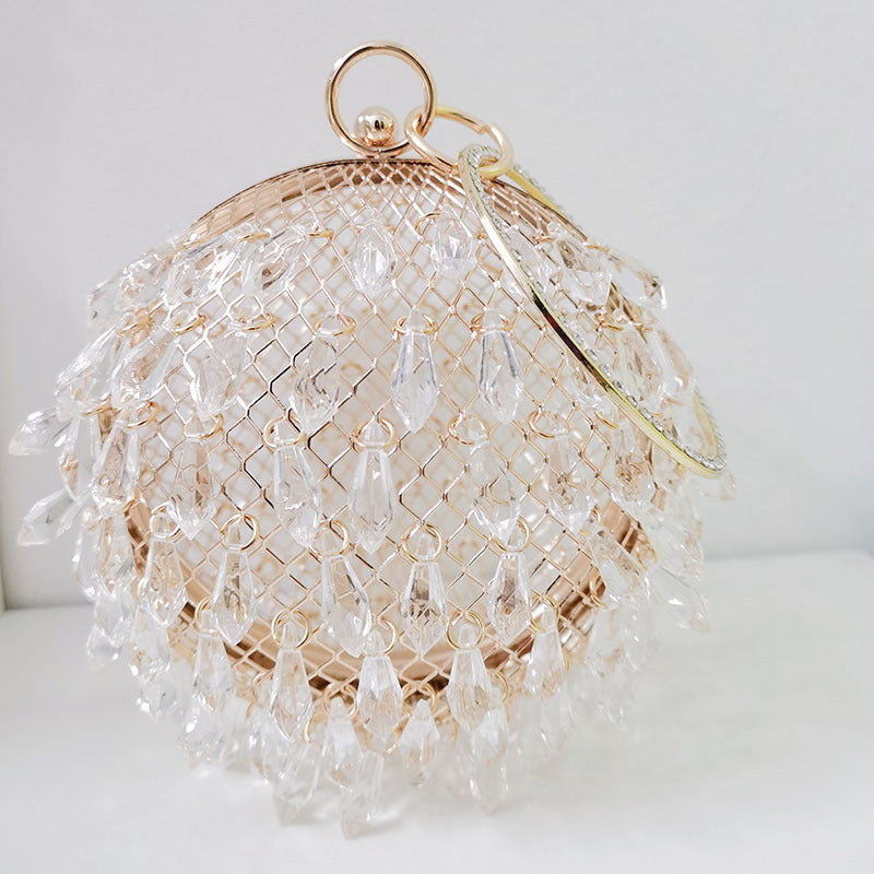 Waterdrop shaped acrylic multi-color selection circular metal birdcage hand-held dinner bag