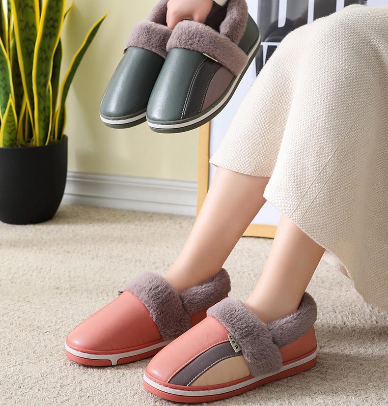 Waterproof Indoor Shoes Womans Mens Winter Home Slippers Faux Leather Warm Plush House Floor Slipper Anti-slip Footwear Women's Cozy Memory Foam Slippers With Warm Plush Fur Lining