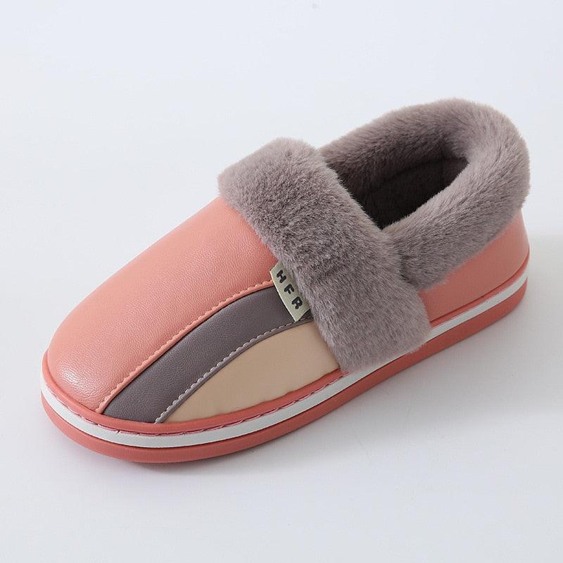 Waterproof Indoor Shoes Womans Mens Winter Home Slippers Faux Leather Warm Plush House Floor Slipper Anti-slip Footwear Women's Cozy Memory Foam Slippers With Warm Plush Fur Lining