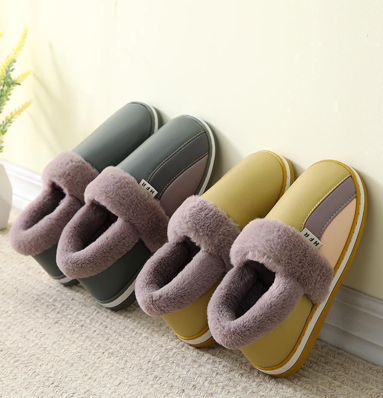 Waterproof Indoor Shoes Womans Mens Winter Home Slippers Faux Leather Warm Plush House Floor Slipper Anti-slip Footwear Women's Cozy Memory Foam Slippers With Warm Plush Fur Lining