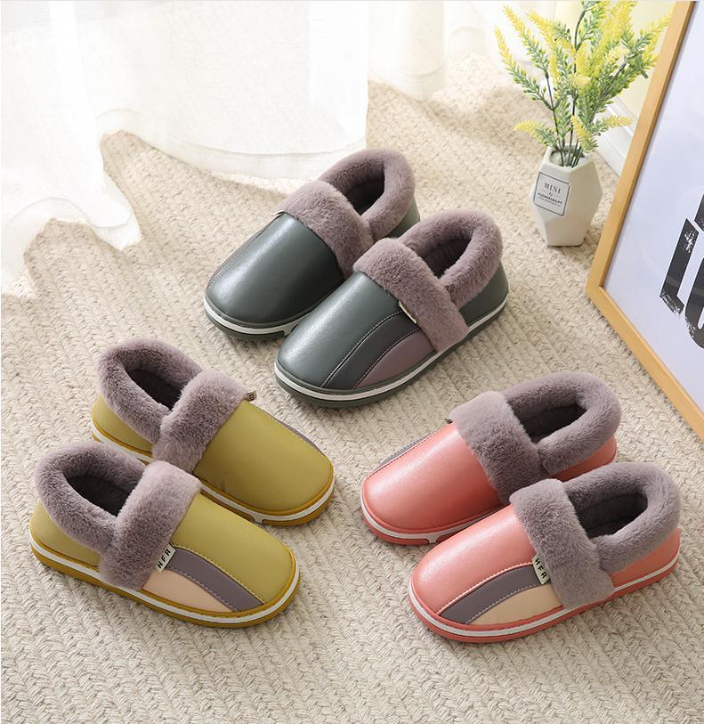 Waterproof Indoor Shoes Womans Mens Winter Home Slippers Faux Leather Warm Plush House Floor Slipper Anti-slip Footwear Women's Cozy Memory Foam Slippers With Warm Plush Fur Lining