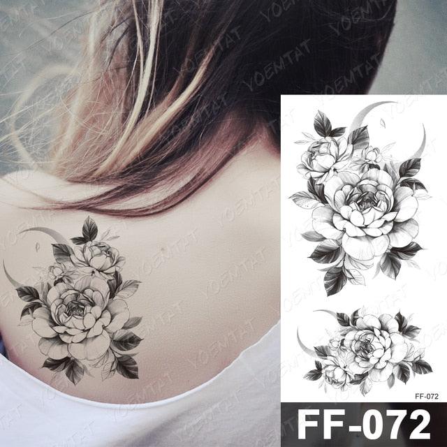 Waterproof Temporary Black Tattoo Sticker Peony Flower Snake Sketch Luxury Big Tattoo For Womens