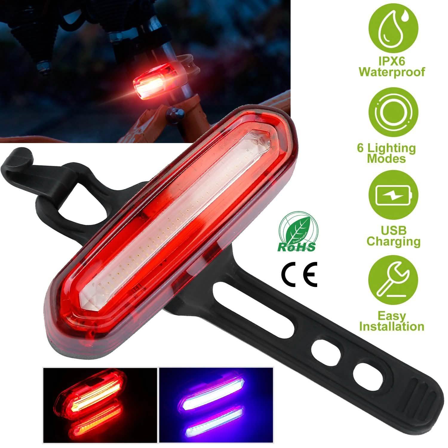 Waterproof USB Rechargeable LED Bicycle Tail Warning Lamp