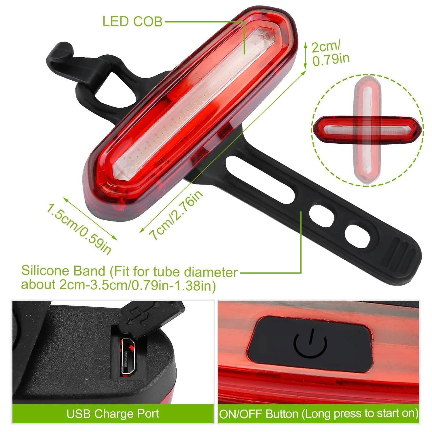 Waterproof USB Rechargeable LED Bicycle Tail Warning Lamp
