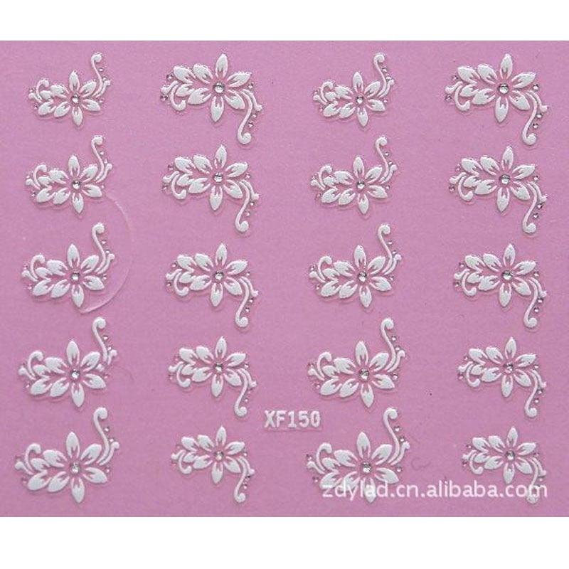 Waterproof Water Transfer Nails Art Sticker Fashion 3D Flower Design Girl And Women Manicure Tools Nail Decoration Decals Decorations Luxurious Nail Art Decoration White Feather Lace Flower Leaf Carving Design Exquisite Pattern Nail Art Supplies