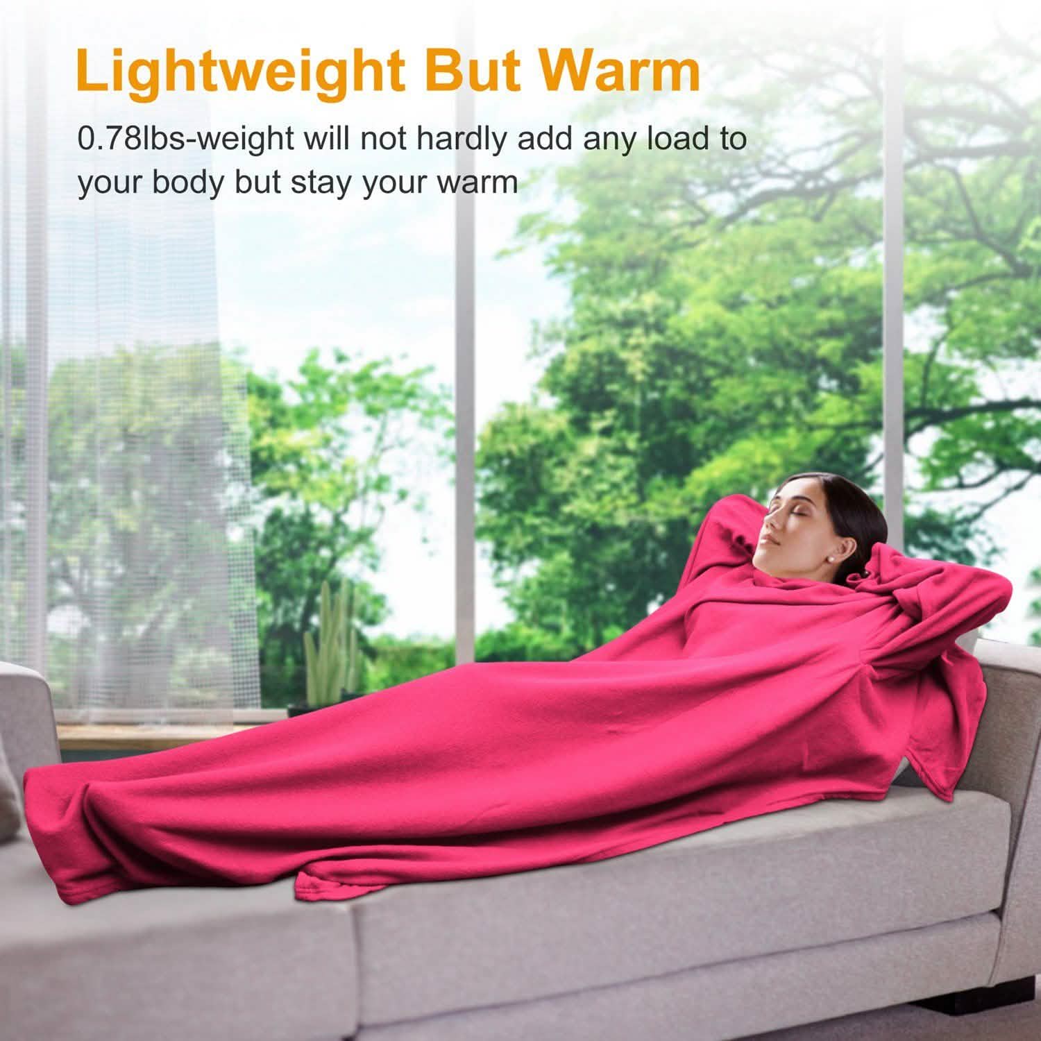 Wearable Fleece Blanket with Sleeves