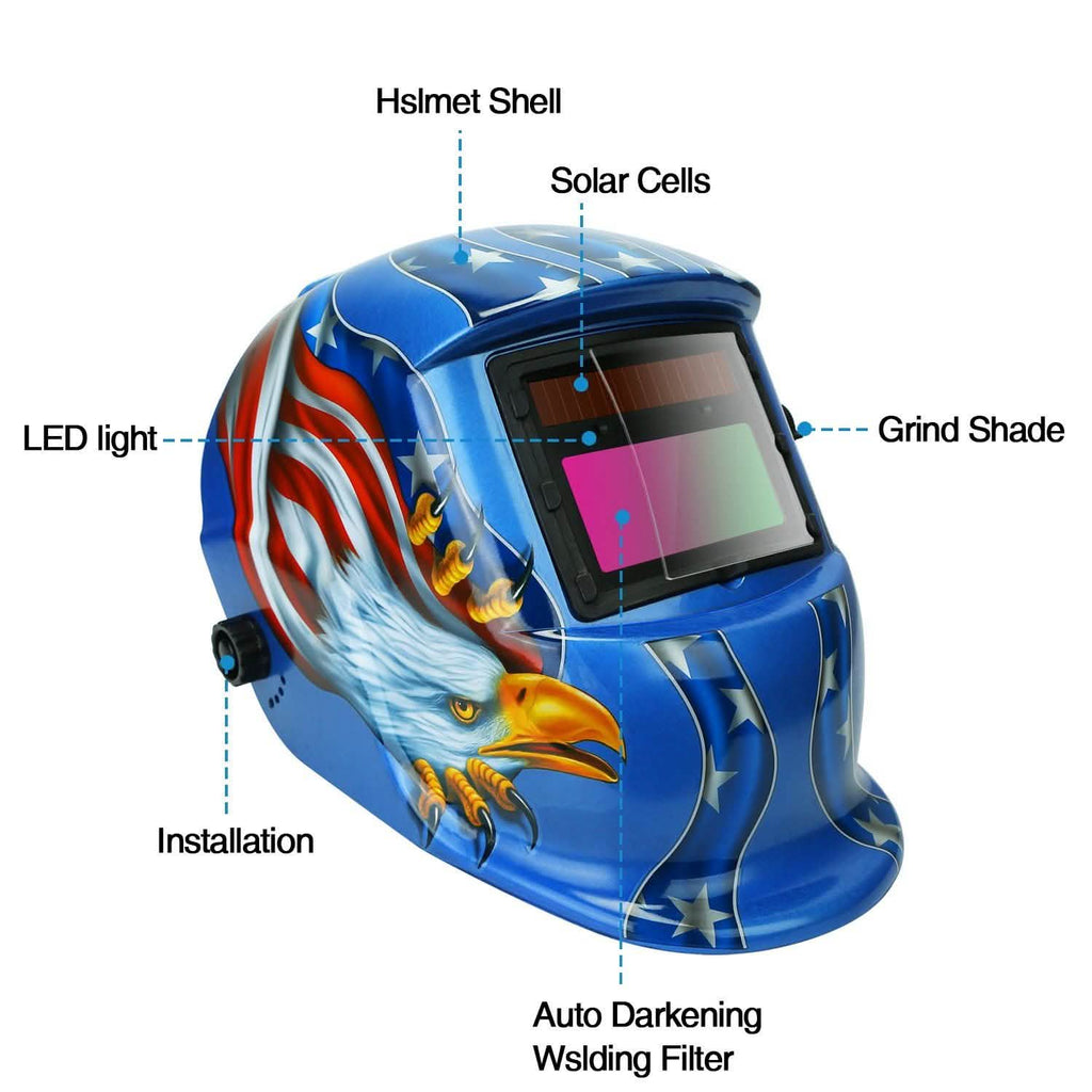 Welding Helmet Solar Powered Auto Darkening Hood with Adjustable Wide Shade