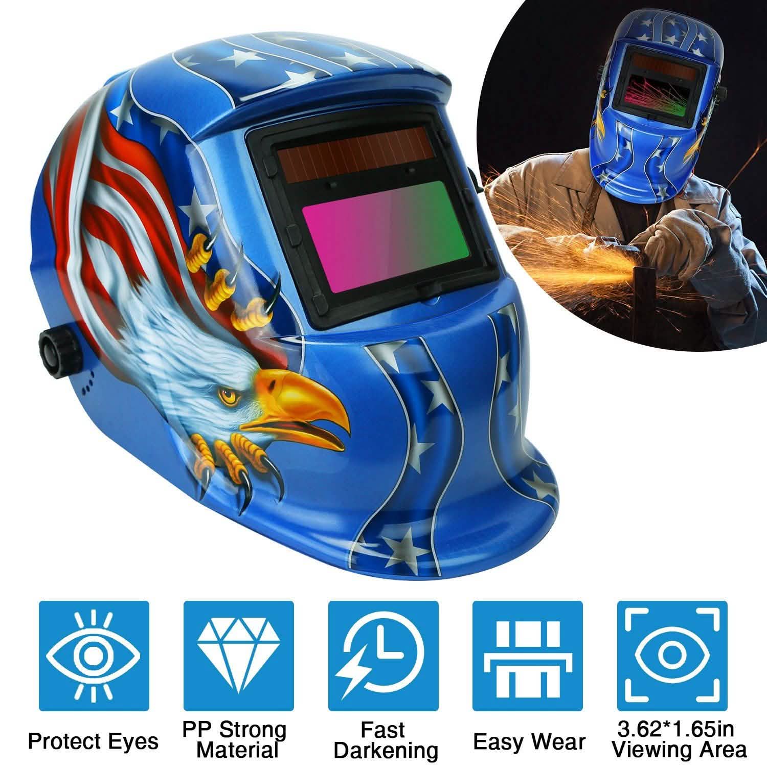 Welding Helmet Solar Powered Auto Darkening Hood with Adjustable Wide Shade