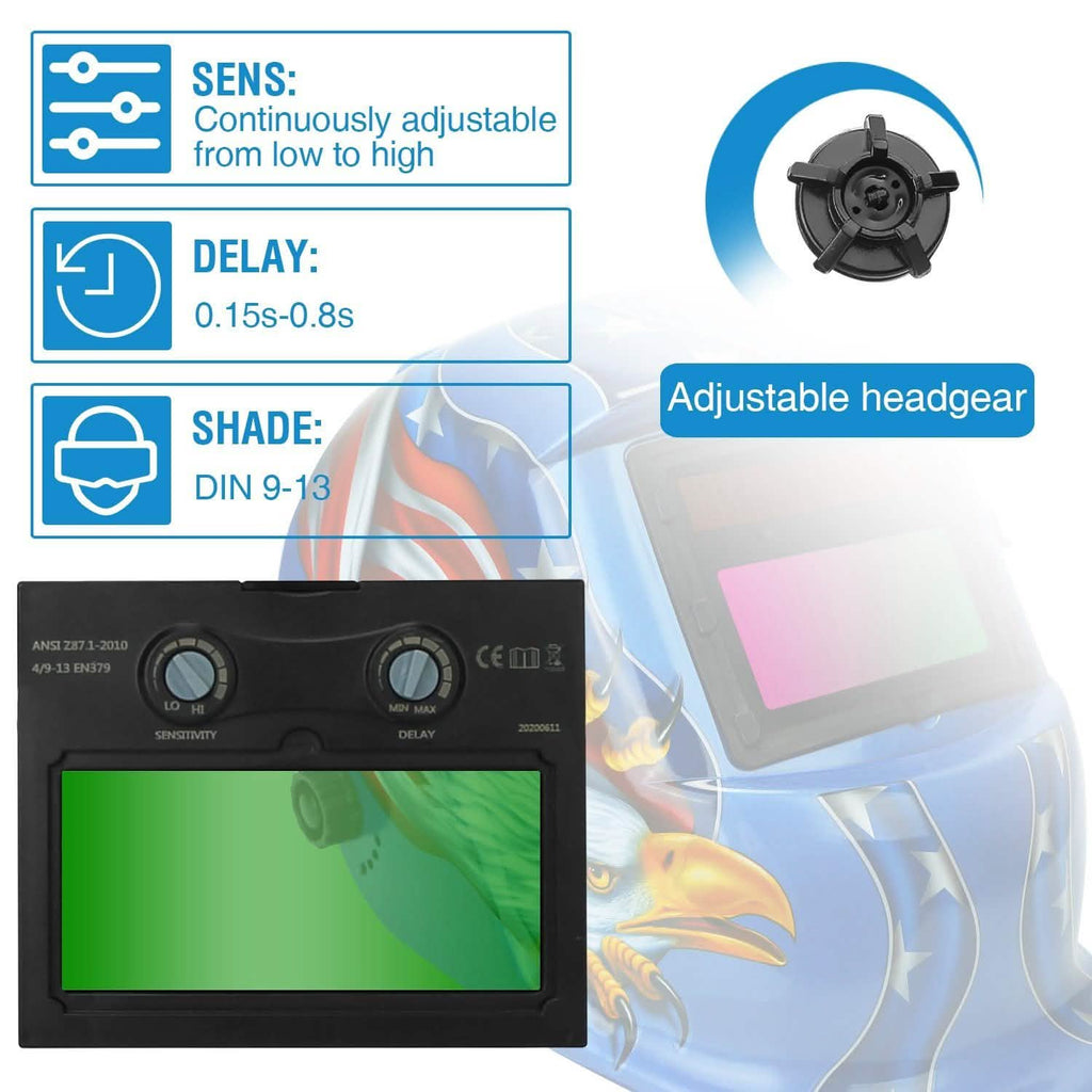 Welding Helmet Solar Powered Auto Darkening Hood with Adjustable Wide Shade