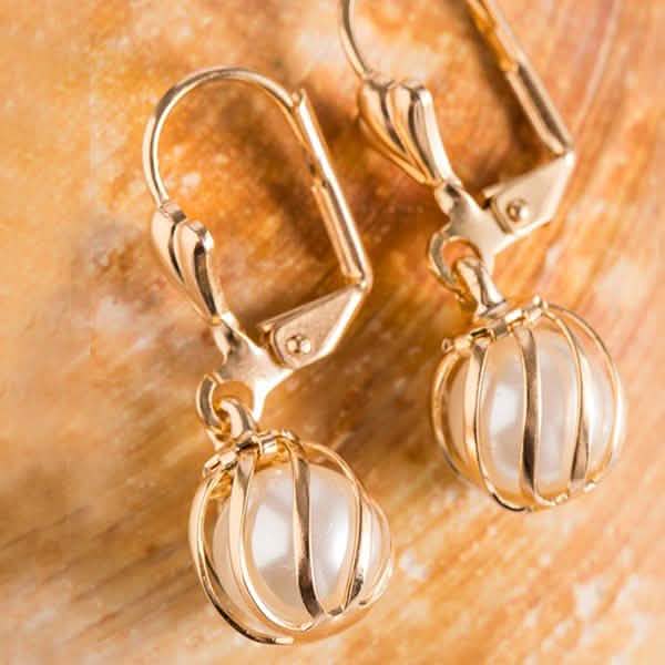 White Cultured Pearl Cage Drop Earrings by Sevil