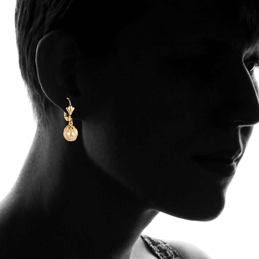 White Cultured Pearl Cage Drop Earrings by Sevil