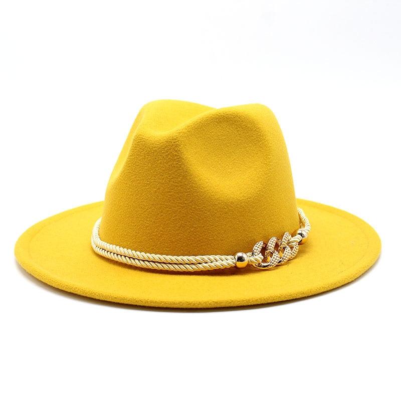 White Elegant Wide Brim Simple Hat Summer Women Lady Retro Wide Brim Hat Charming Fedora Hat Solid Color Fedoras Hat With Chain Men Women Cotton Comfortable Jazz Cap 56-58cm