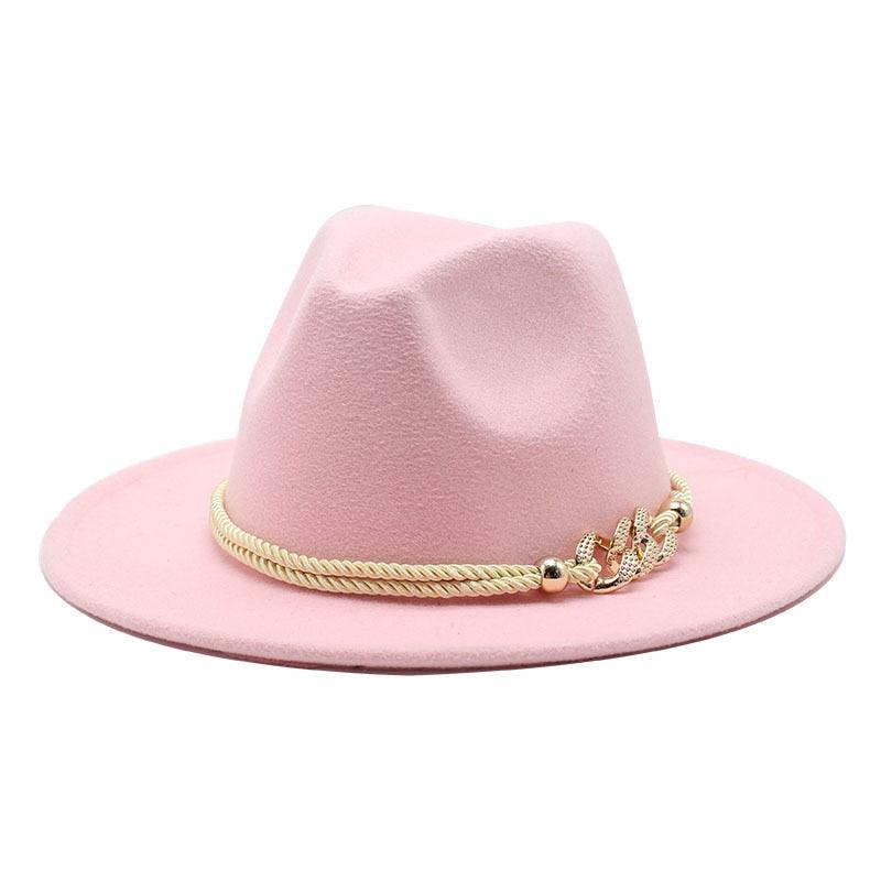 White Elegant Wide Brim Simple Hat Summer Women Lady Retro Wide Brim Hat Charming Fedora Hat Solid Color Fedoras Hat With Chain Men Women Cotton Comfortable Jazz Cap 56-58cm