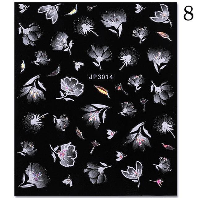 White Embossed Flower Lace 5D Sticker Decal Wedding Nail Art Designs Floral Flower Transfer Decal  Geometry  3D Wave Design Decoration for Women Girls Tape Nail Art Stickers Decal Decoration Geometry Transfer Decals Nail Art Decorations Decoration Decal