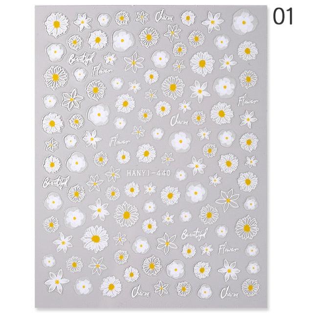 White Embossed Flower Lace 5D Sticker Decal Wedding Nail Art Designs Floral Flower Transfer Decal  Geometry  3D Wave Design Decoration for Women Girls Tape Nail Art Stickers Decal Decoration Geometry Transfer Decals Nail Art Decorations Decoration Decal