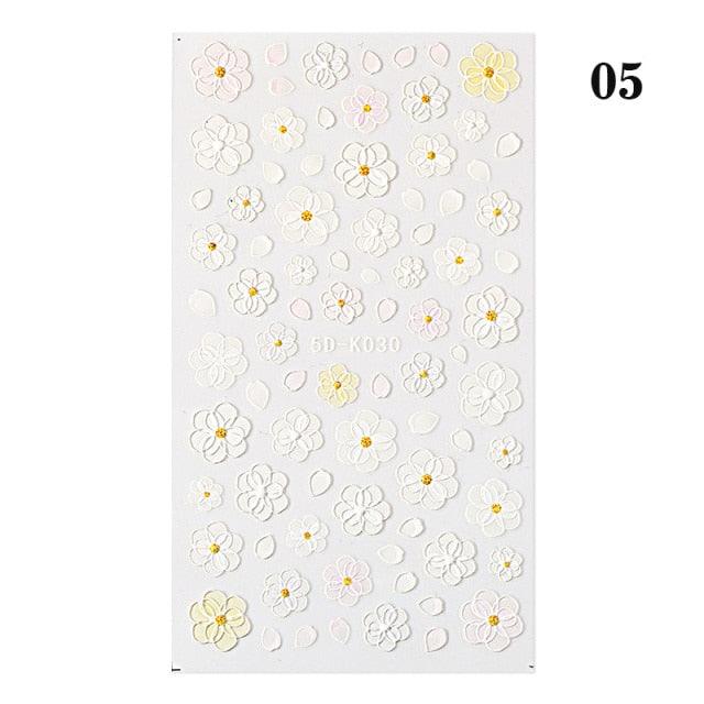 White Embossed Flower Lace 5D Sticker Decal Wedding Nail Art Designs Floral Flower Transfer Decal  Geometry  3D Wave Design Decoration for Women Girls Tape Nail Art Stickers Decal Decoration Geometry Transfer Decals Nail Art Decorations Decoration Decal