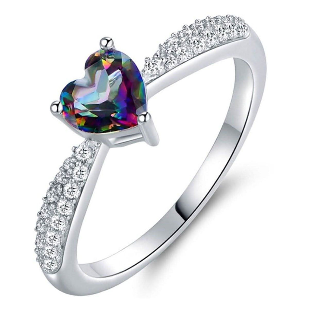 White Gold 3ct Heart-Cut Mystic Topaz Engagement Ring - Assorted Sizes