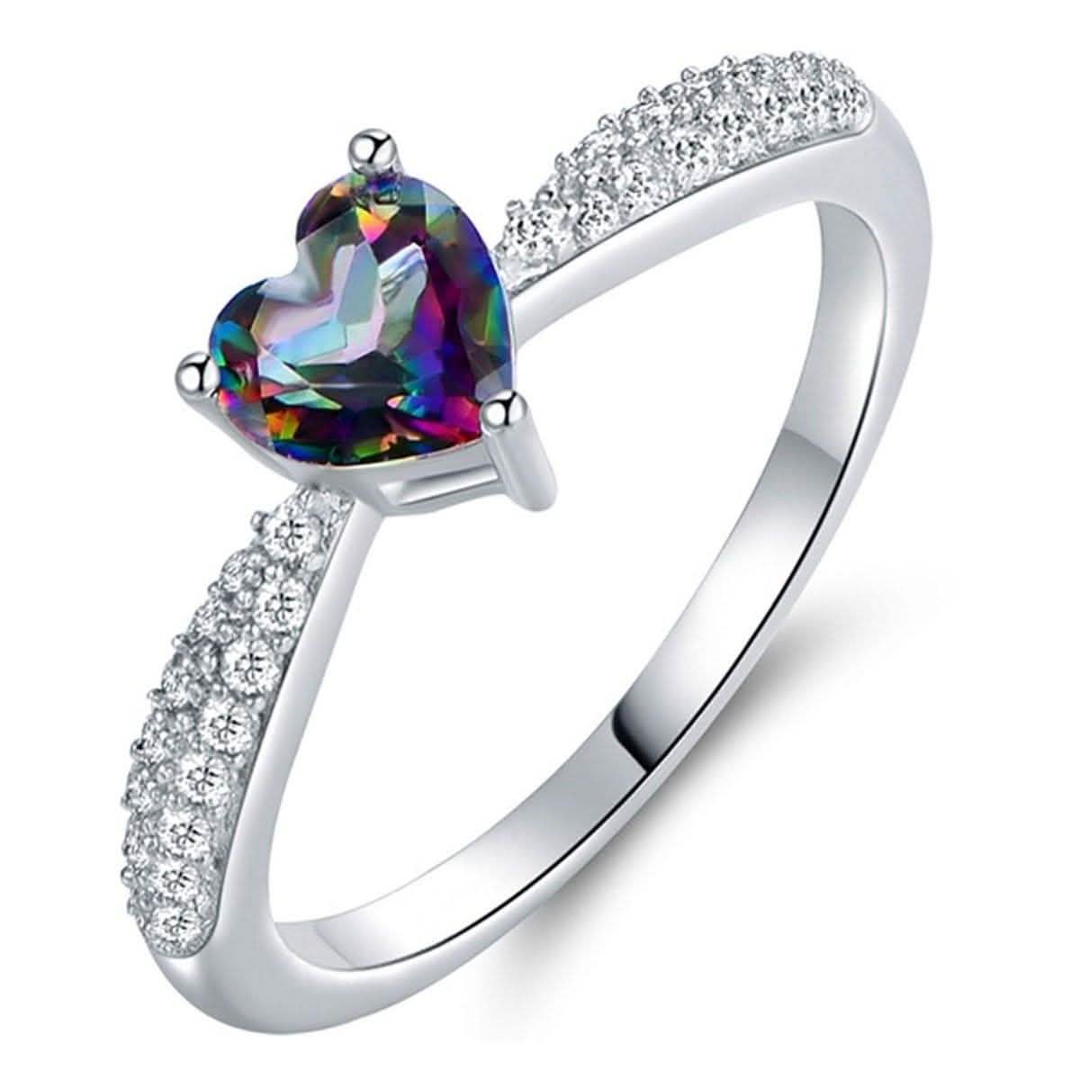 White Gold 3ct Heart-Cut Mystic Topaz Engagement Ring - Assorted Sizes