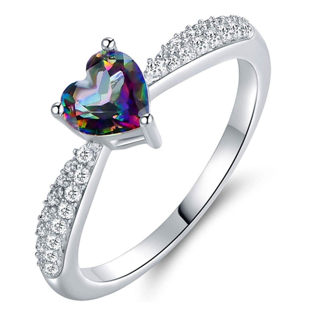 White Gold 3ct Heart-Cut Mystic Topaz Engagement Ring - Assorted Sizes
