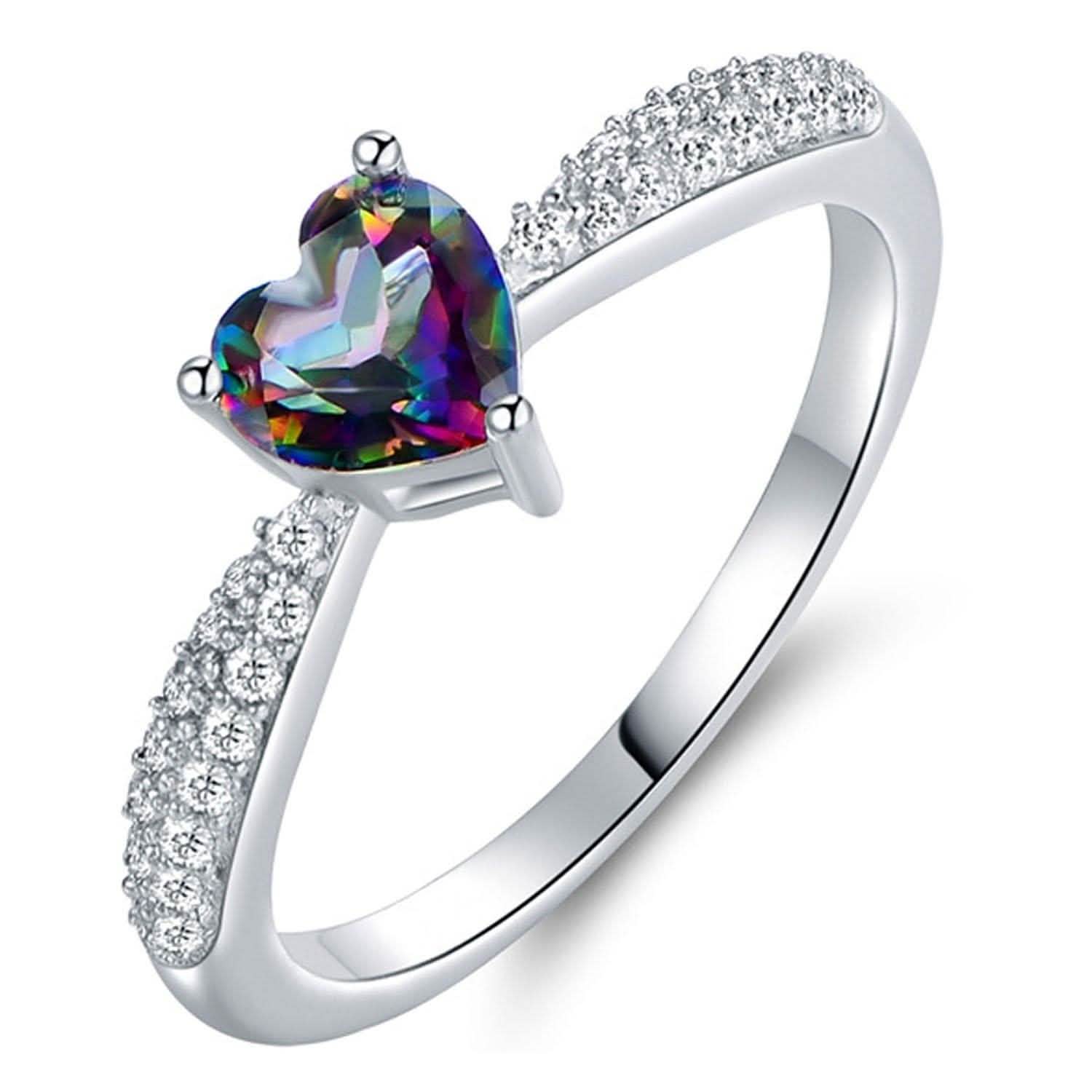 White Gold 3ct Heart-Cut Mystic Topaz Engagement Ring - Assorted Sizes