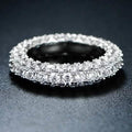 White Gold and Italian-Cut CZ 3 Row Eternity Ring - Size: 5