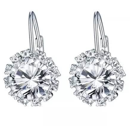 White Gold Huggie Earrings with Swarovski Crystal By Barzel
