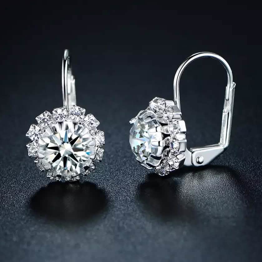 White Gold Huggie Earrings with Swarovski Crystal By Barzel