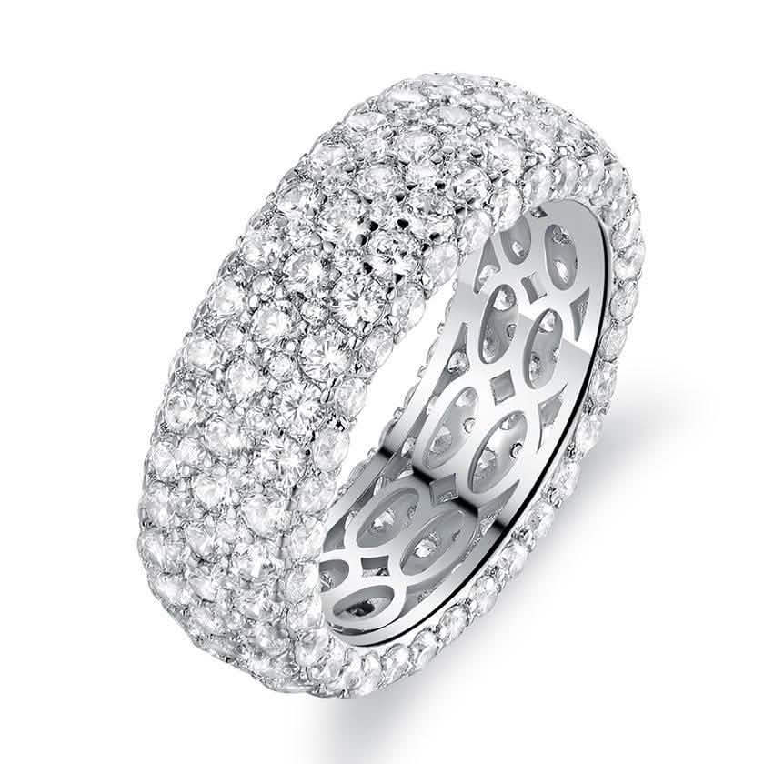 White Gold Plated Five Row Eternity Ring - Assorted Sizes