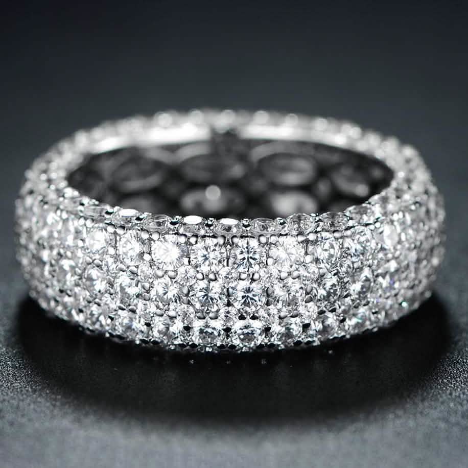 White Gold Plated Five Row Eternity Ring - Assorted Sizes