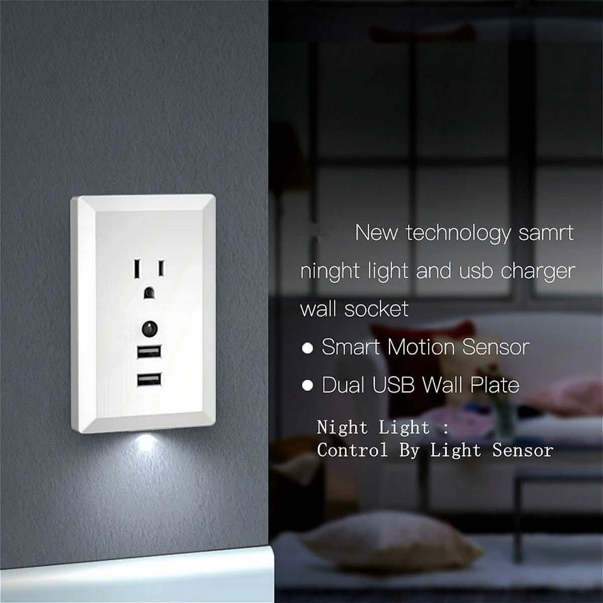 White Light Sensor Dual USB Wall Outlet