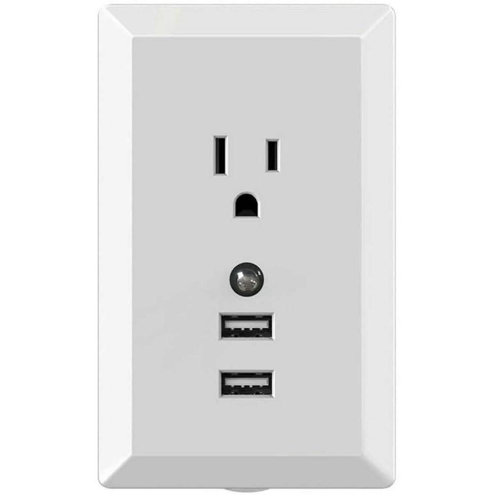 White Light Sensor Dual USB Wall Outlet