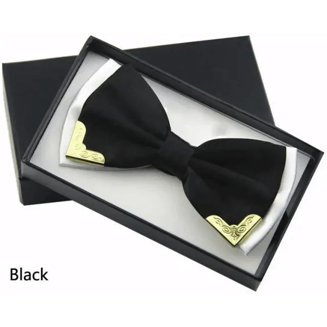 White Men Elegant Polyester Butterfly Bowtie Metal Corners Wedding Bowtie Party Bow Ties