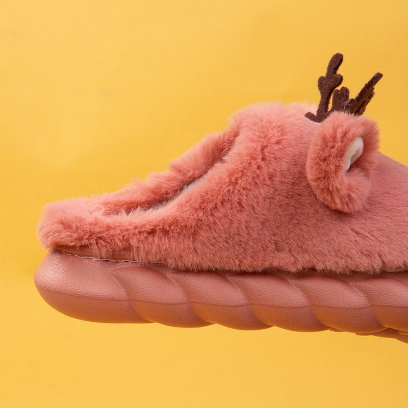 White Slippers For Women Fuzzy Cute Antlers Warm Animal Memory Foam Plush Women Men Indoor Outdoor Bedroom Slippers Fur Home Slippers For Women Memory Foam Anti-Slip Cozy Fluffy Outdoor Indoor Warm Slippers