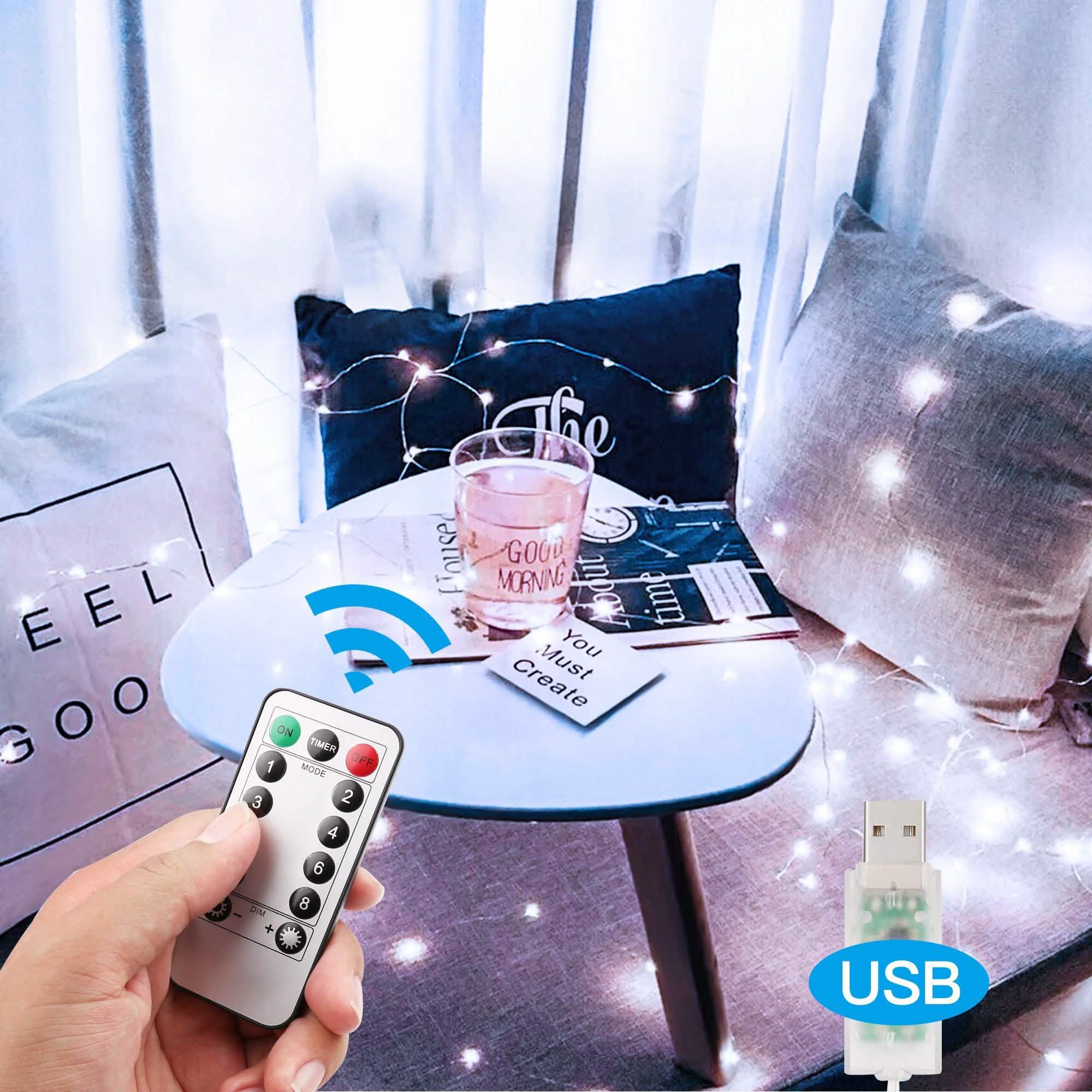 White USB Remote Control 3x3M 300LED String Lights Waterproof