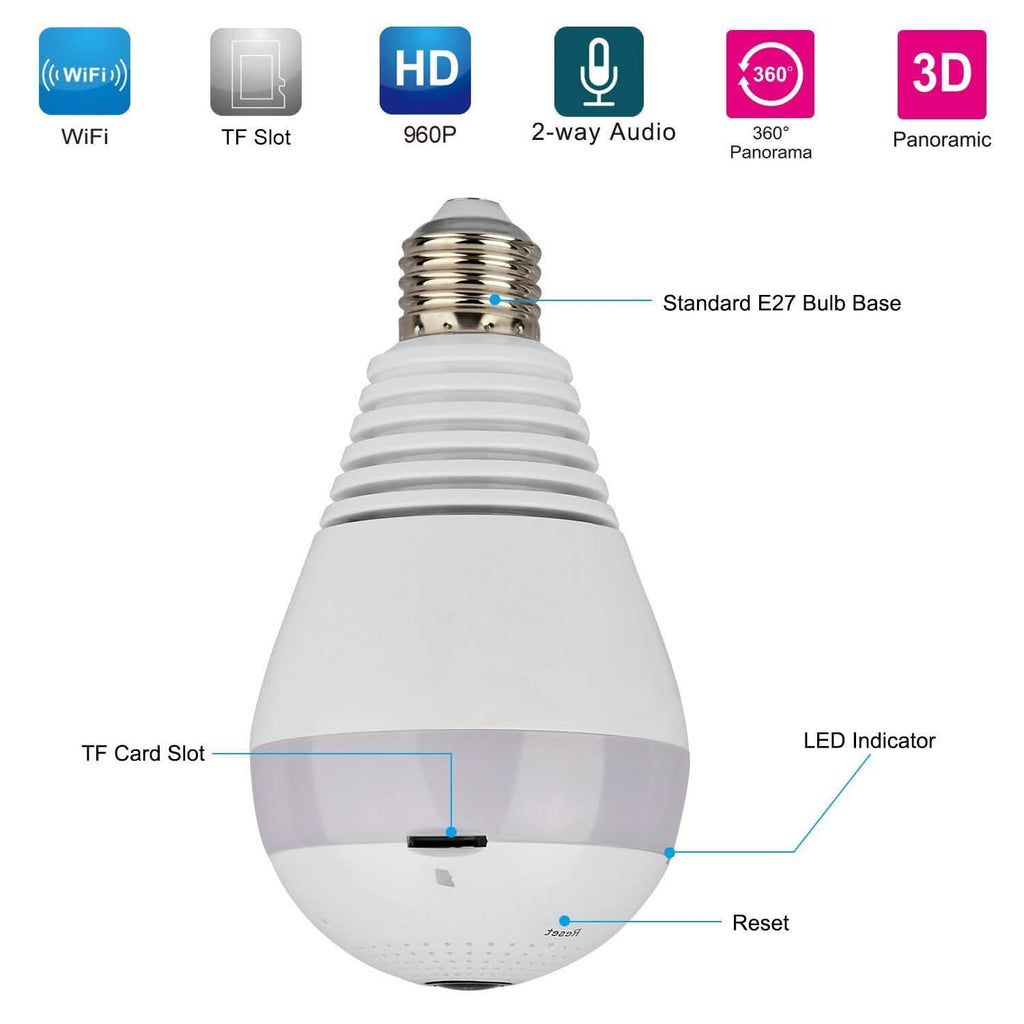 WiFi Light Bulb Camera 960P Security Camera 360°
