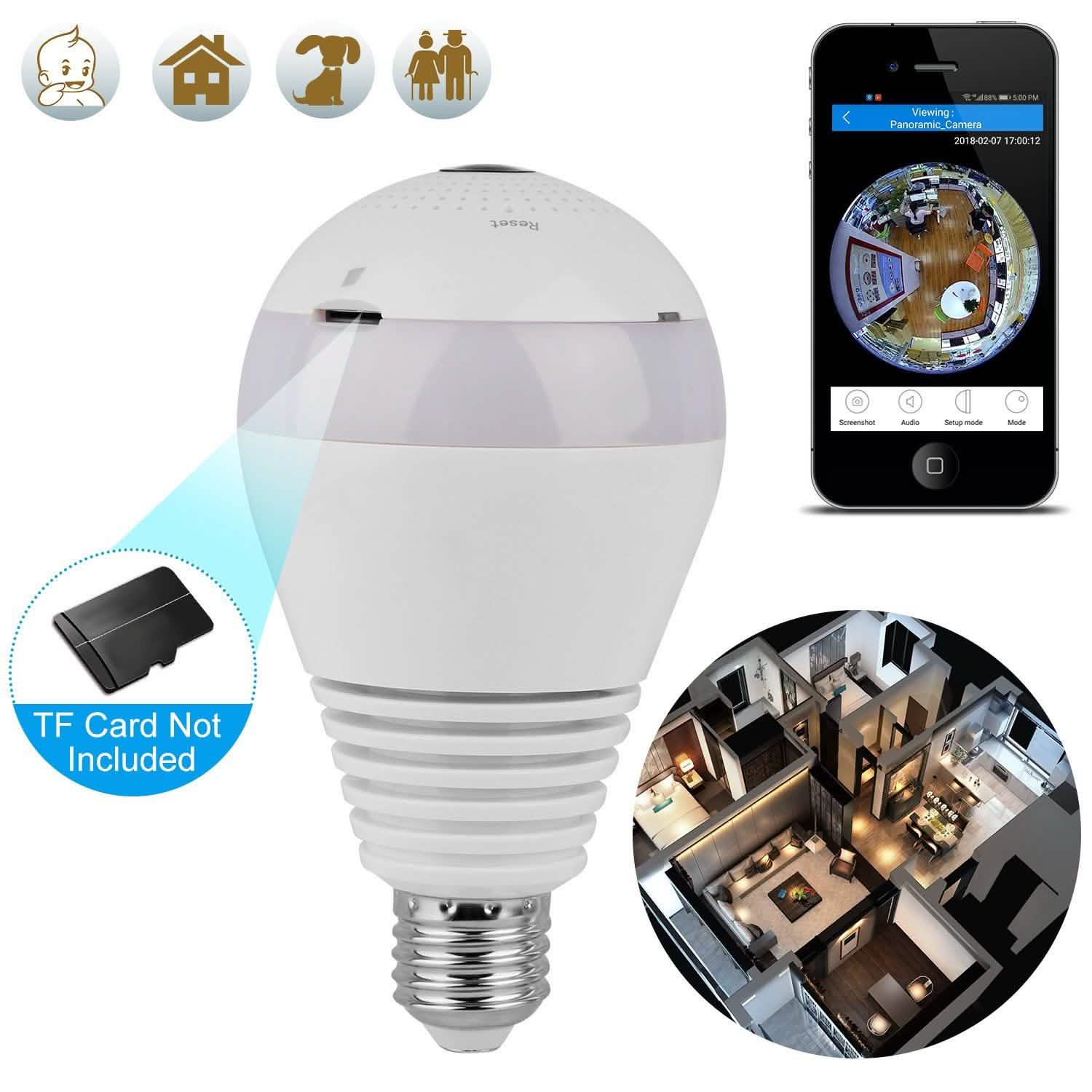 WiFi Light Bulb Camera 960P Security Camera 360°