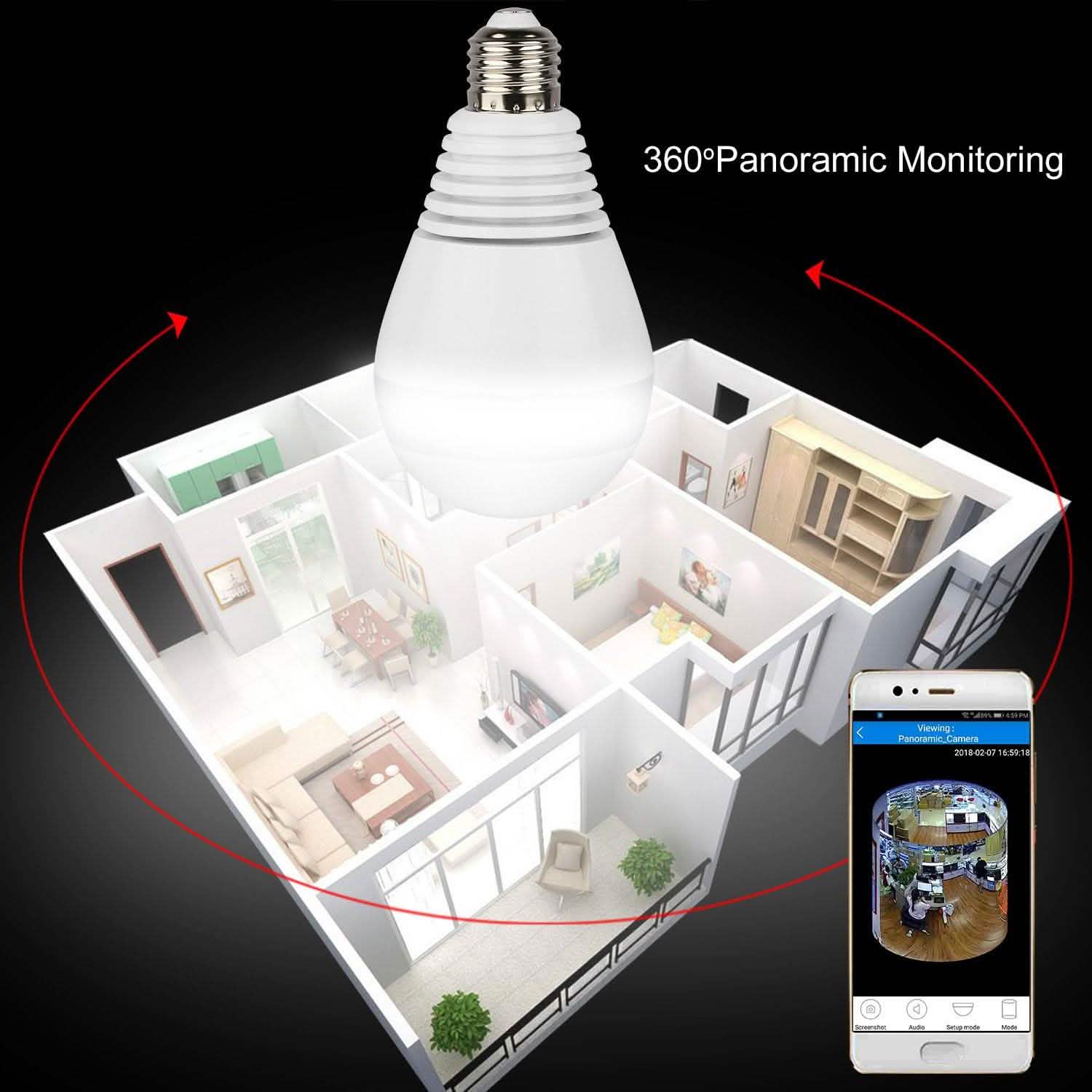 WiFi Light Bulb Camera 960P Security Camera 360°