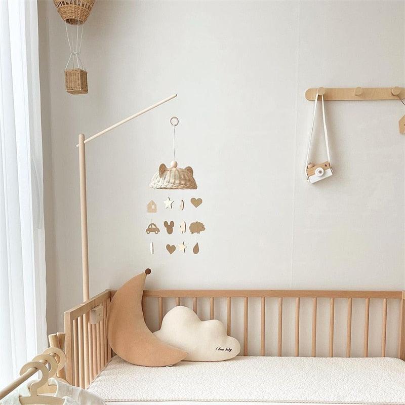 Wind Chime With Wooden Pendant Kids Room Decoration Wall Hanging Ornaments Clouds and Stars Sooth Pendant Toy  Nursery Decoration Gift for Newborn Boys and Girls