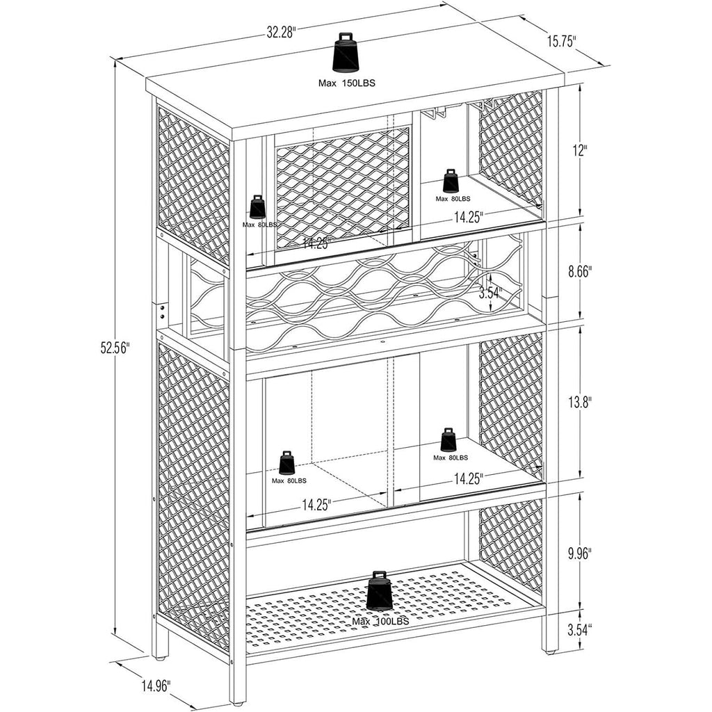 Wine Bar Cabinet for Liquor and Glasses